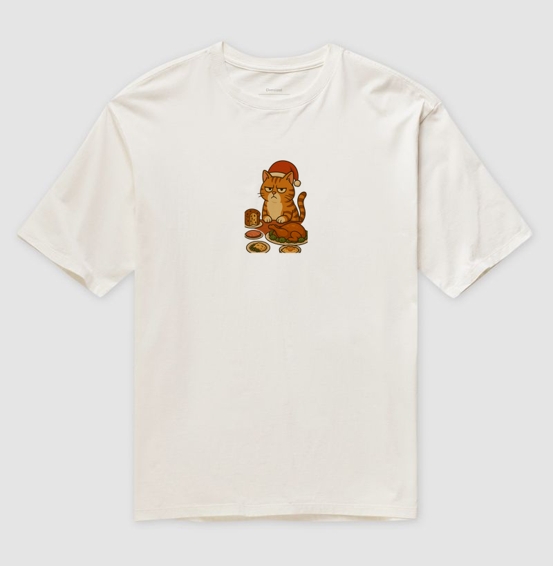 Camiseta Oversized - Gato e o Natal 