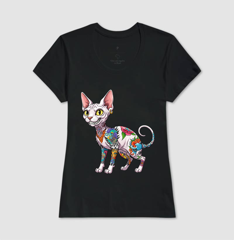Camiseta fem. Tattoo cat 