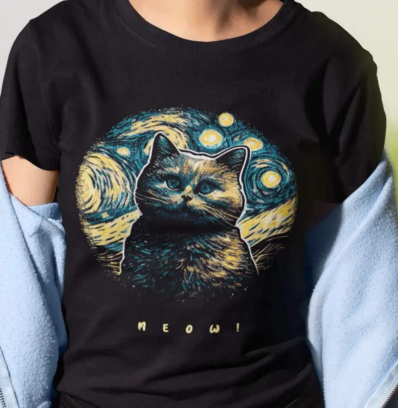 "Gato Estrelado" Camiseta inspirada nas Noites Estreladas de Van Gogh