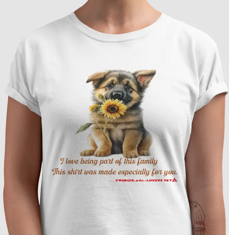 CAMISETA RESERVA.INK MASCULINA E FEMININA TRIBOS.etc PET DOG Sunflower German Shepherd