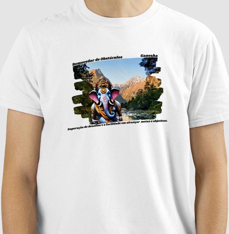 Camiseta Masculina Arquétipo Ganesha Removedor de Obstáculos Letras Pretas