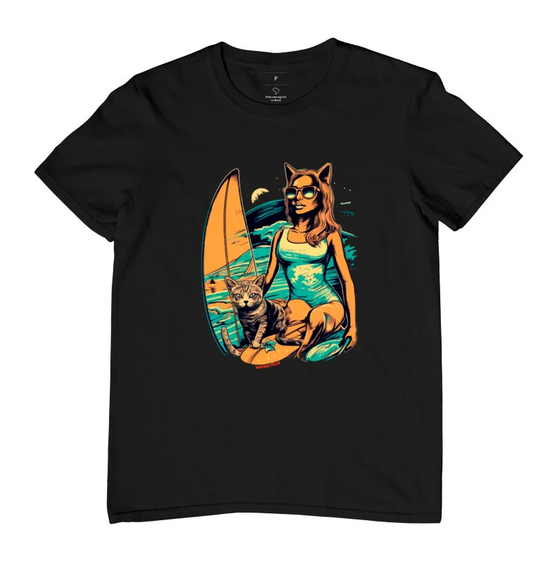 T-shirt Mulher-gato Surfista