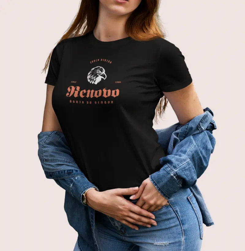 Camiseta Feminina Renovo com Estampa de Águia e Mensagem Religiosa
