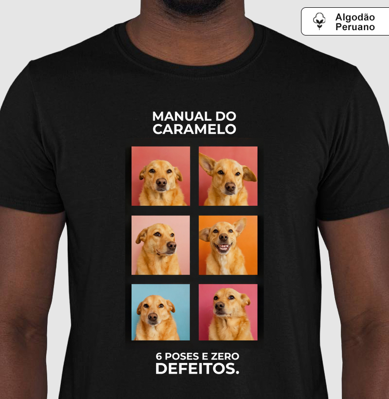Camiseta Algodão Peruano Manual do caramelo: 6 poses e zero defeitos