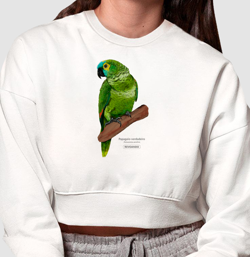 Aves do Brasil - Papagaio Verdadeiro - Moletom Cropped