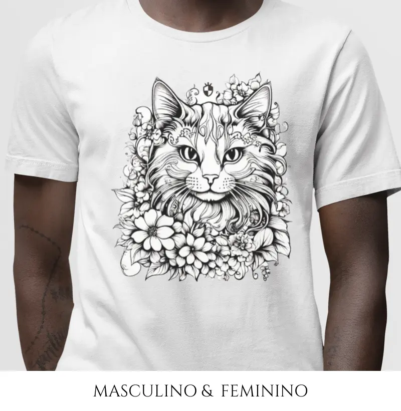 Camiseta Gato e Flores