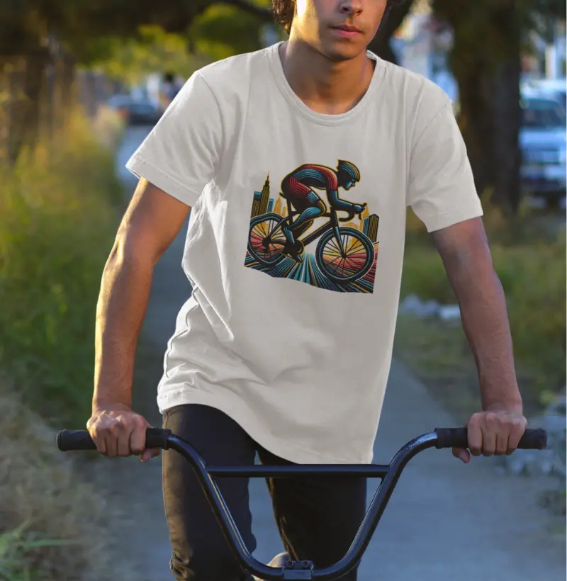 Ciclista Urbano | Emoção de passeio pela cidade | Camiseta de ciclismo vibrante