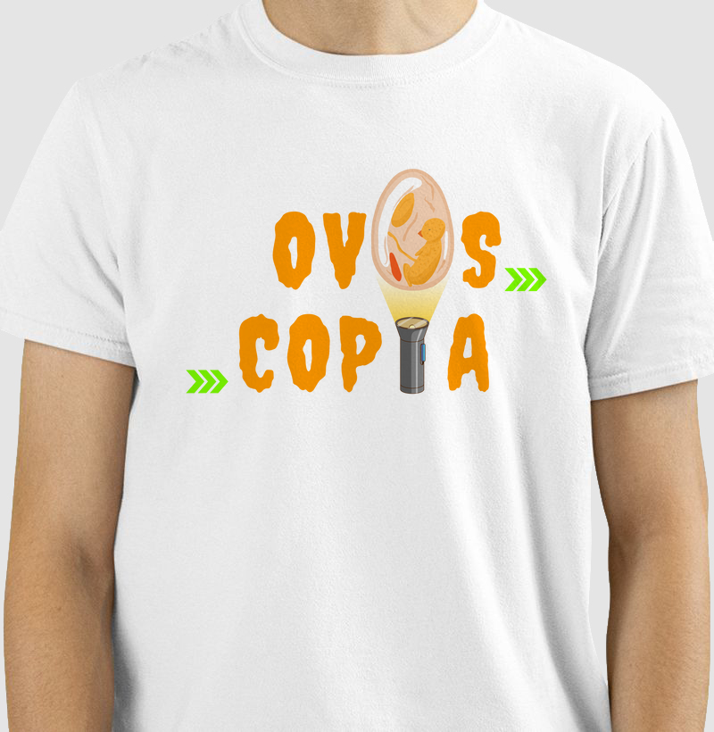 Camiseta Estampada Pintinho: Ovoscopia - Estampa Exclusiva para Criadores e simpatisantes da raça de galinhas Índio Gigante.