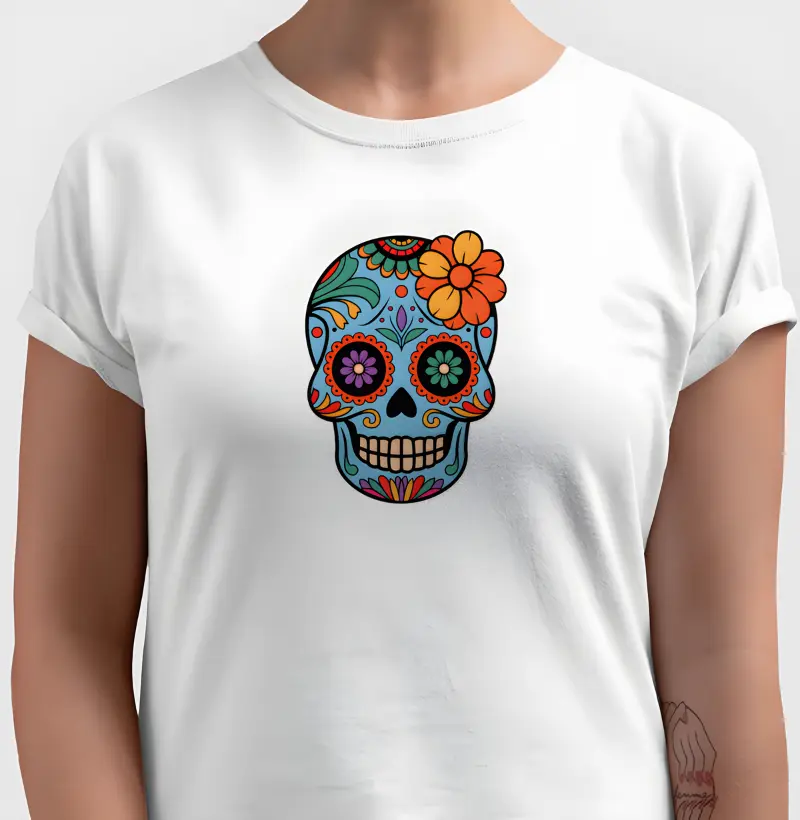 Camiseta branca caveira mexicana 