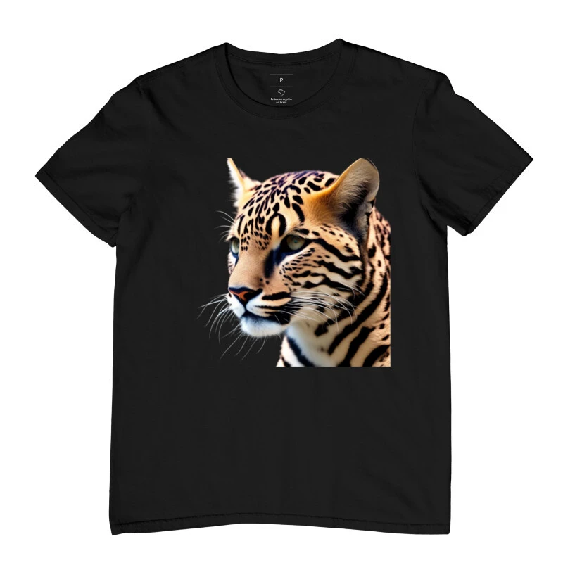 Camisa estampa de jaguatirica visão lateral