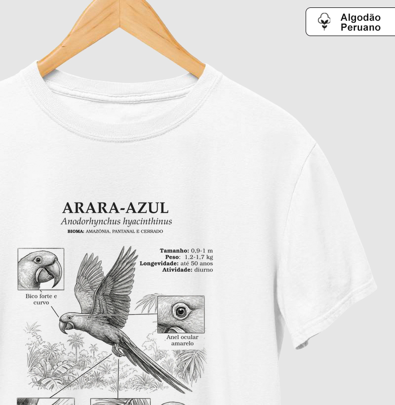 Camiseta Prime Arara-Azul Vintage | Coleção Enciclopédia Tropical