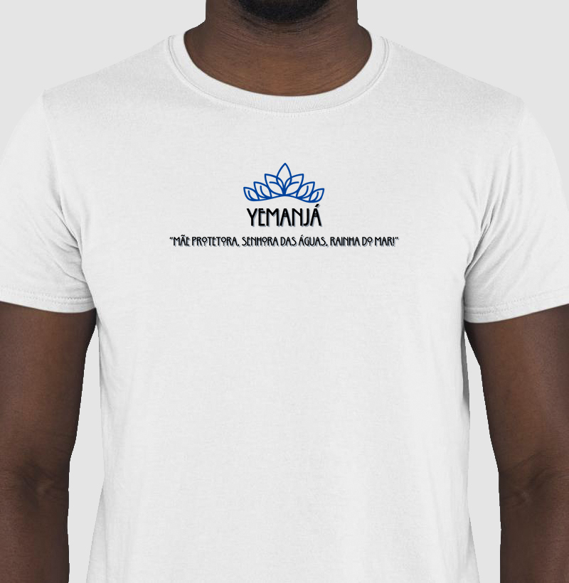 Camiseta Yemanjá Rainha do Mar Sombreada Branca Masc.