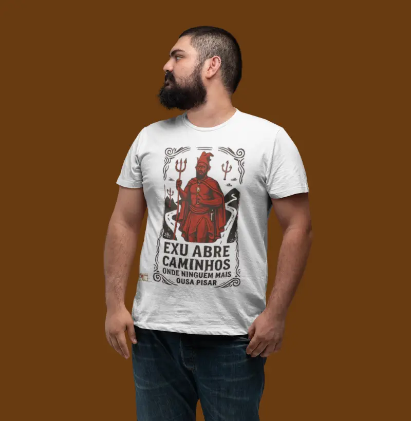 Camiseta Aruanda ê Exu Abre Caminhos exclusiva 100% Algodão
