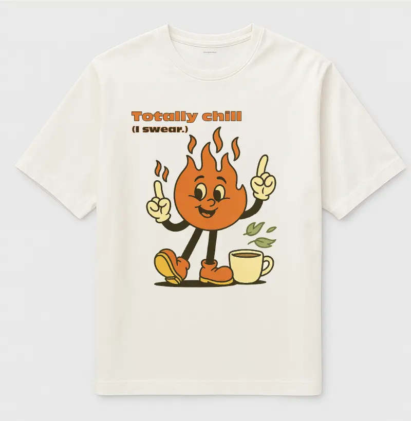 Camiseta Oversized Feminina 100% algodão "totally chill (i swear.)" 