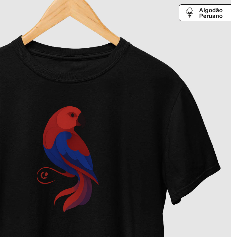 Camiseta Algodão Peruano - Papagaio Ecletus em Movimento