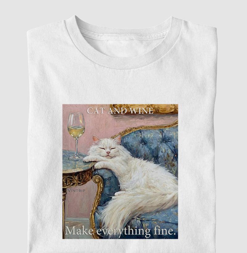 White cat and wine. Make everything fine.