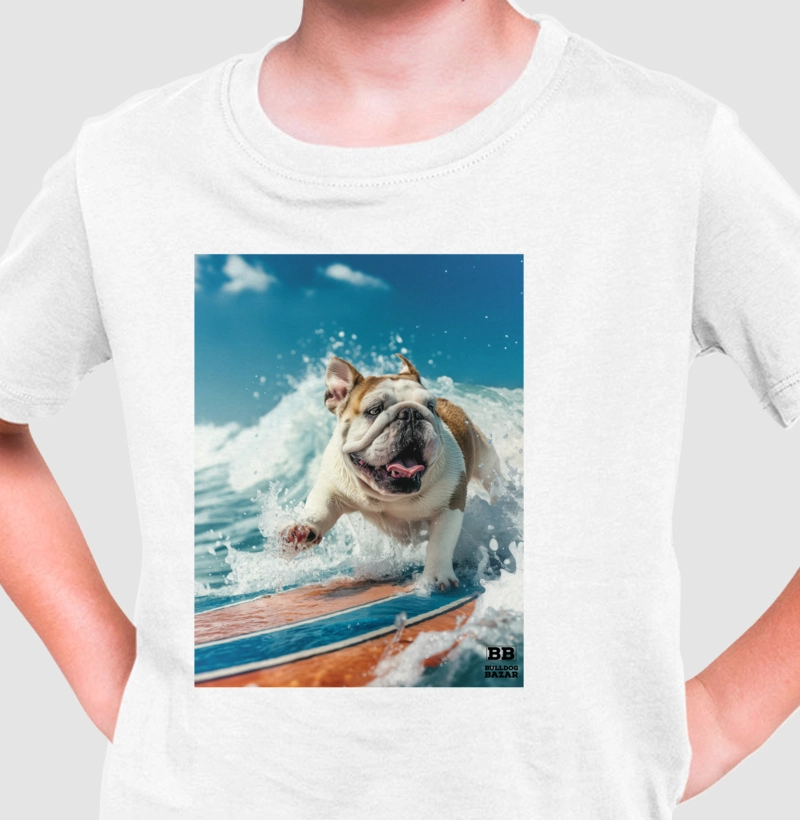 Camiseta Infantil Bulldog Ingles "Tirando Onda"
