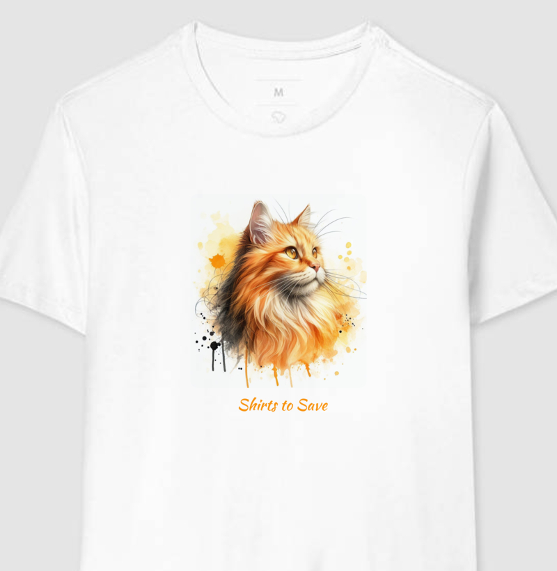 Camiseta Gato Laranja Aquarela