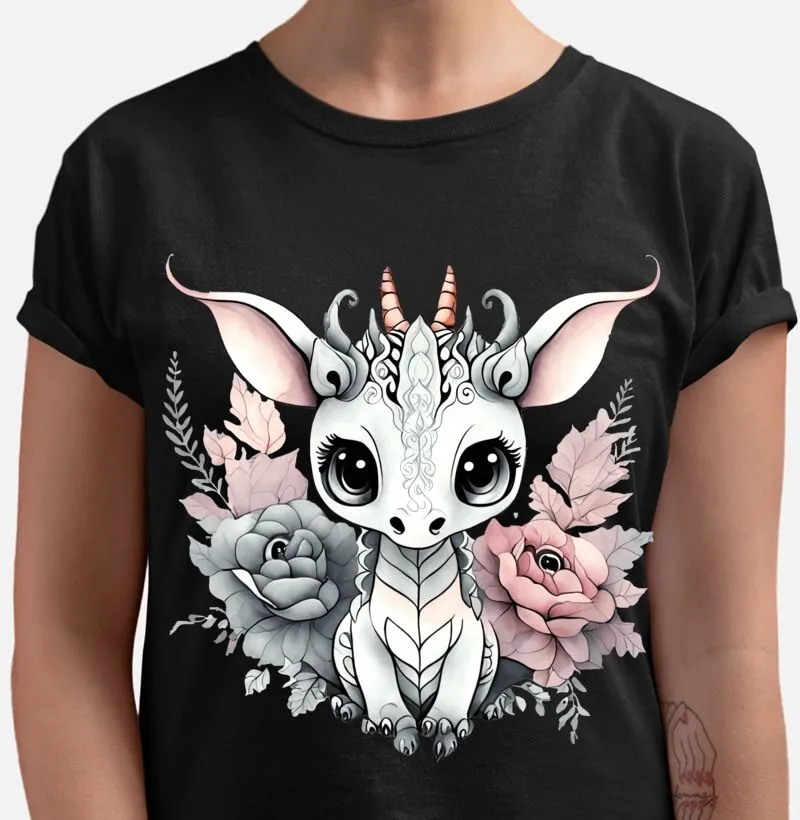 Bebê dragão cute asas,chifres e rosas