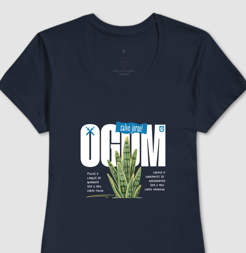 Camiseta Feminina Ogum Salve Jorge - Algodão Penteado