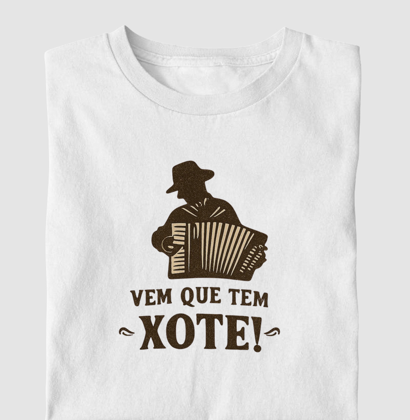 Silhueta sanfoneiro + “Vem que tem xote!”