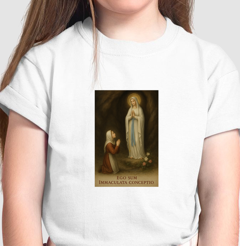Camiseta Infantil Ego Sum Immaculata Conceptio "Nossa Senhora de Lourdes e Santa Bernadette"