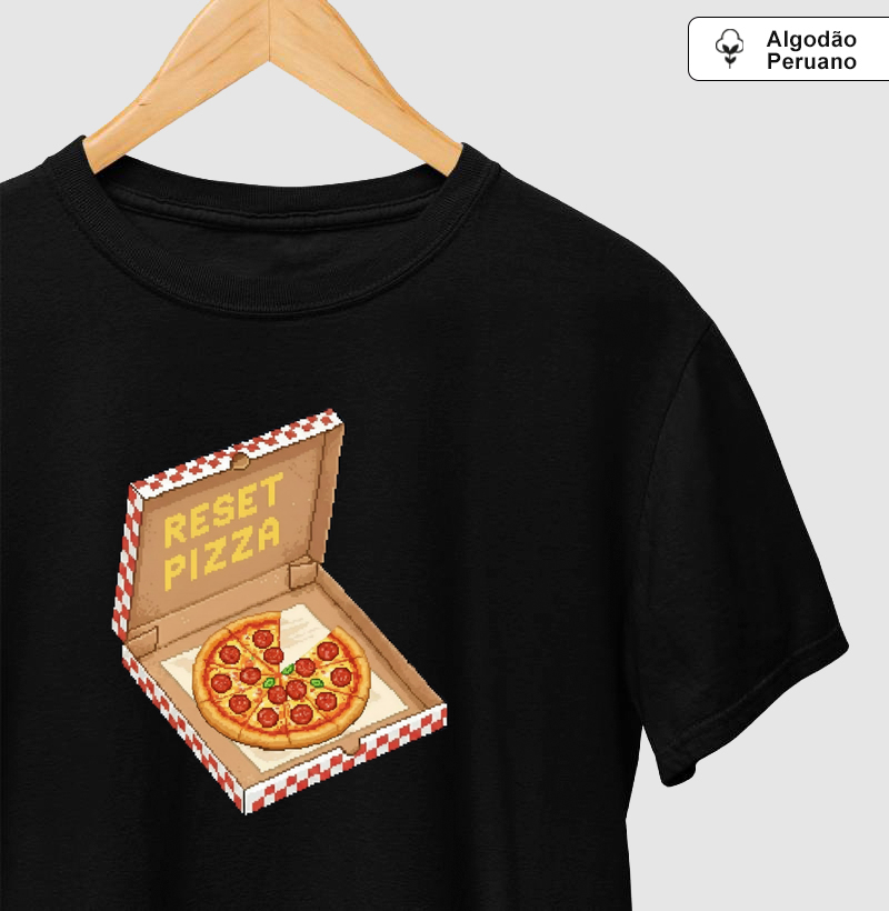 Camiseta Algodão Peruano Reset Pizza Reset8Bit