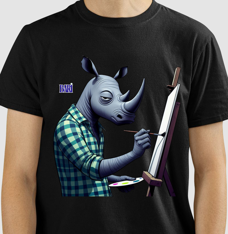 Camiseta com Estampa de Rinoceronte Pintando