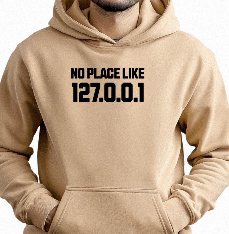 No Place Like 127.0.0.1: Moletom com Bolso - A Estampa Perfeita para Nerds e Desenvolvedores