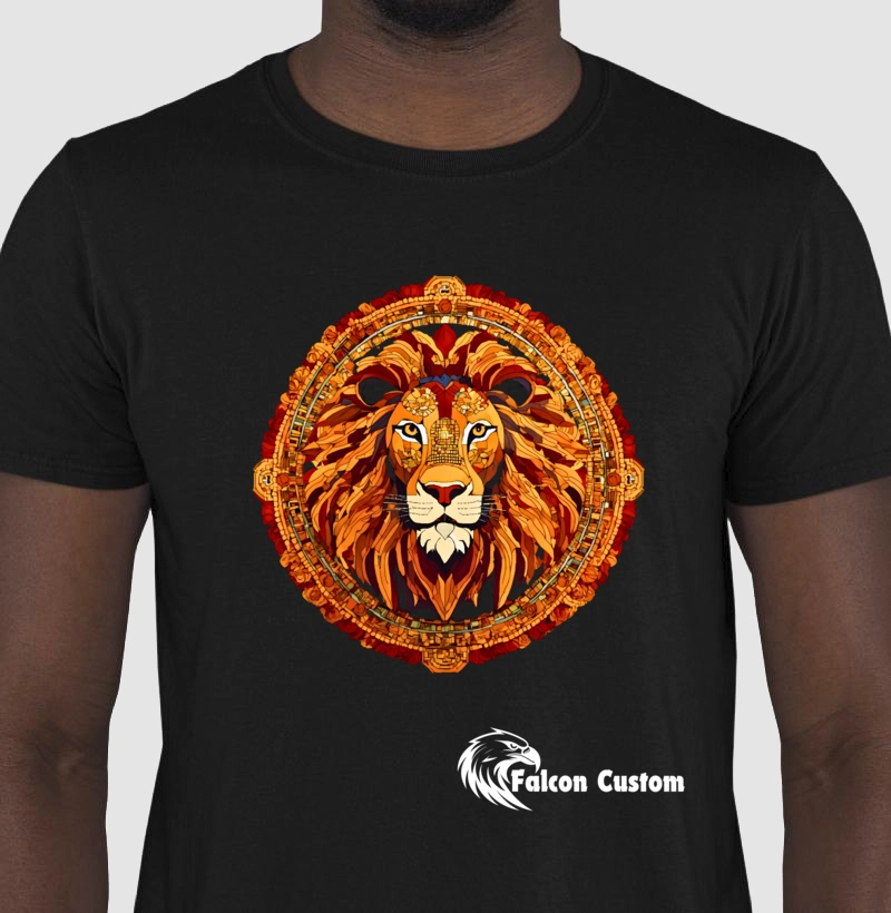 Camiseta Masculina Arquétipo Leão Prosperidade Logo Falcon Custom Master Branca