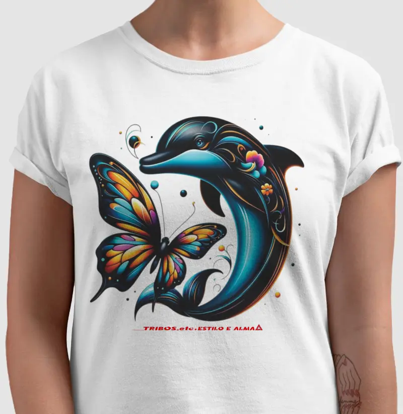 CAMISETA RESERVA.INK MASCULINA E FEMININA TRIBOS.etc GOLFINHO E A BORBOLETA