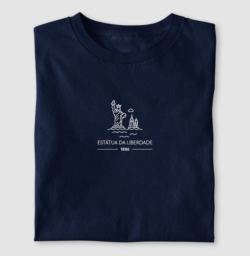 Camiseta Algodão Premium “Estátua da Liberdade 1886” – Line Art Unissex (PP ao 4G)