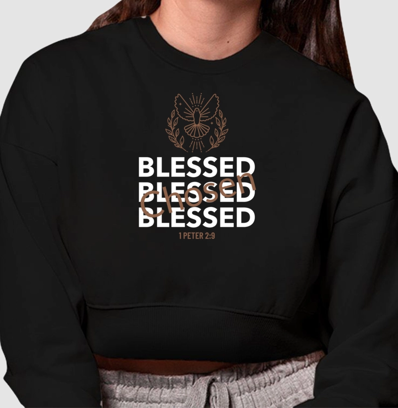 Blusa Moletom Cropped Blessed Chosen 