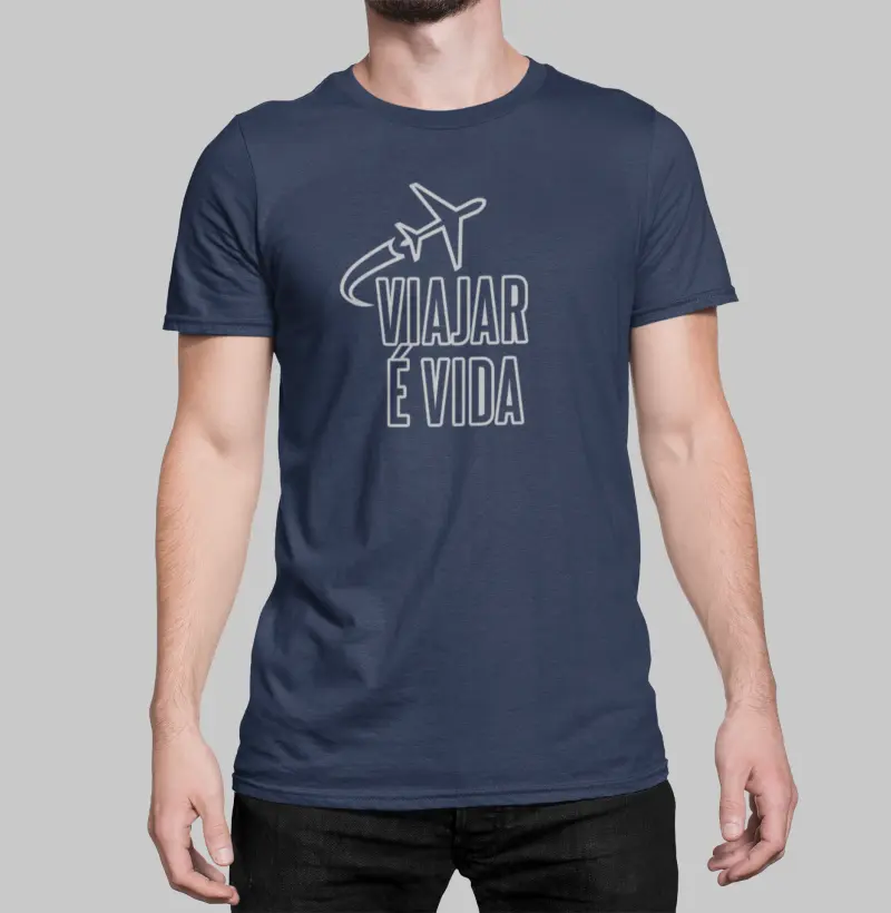 Camiseta Masculina - Viajar é Vida - Código: N25E03