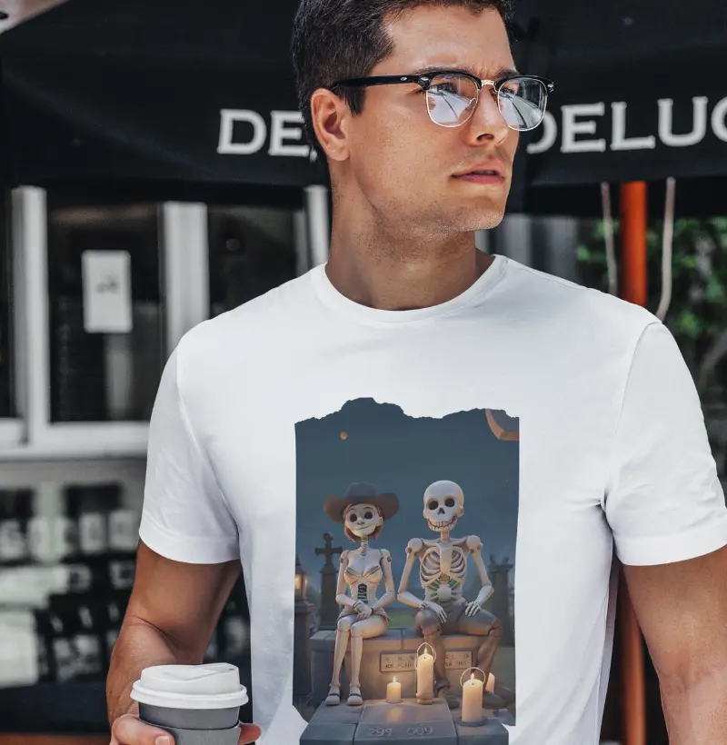 camiseta 100% Algodão - Casal de caveiras