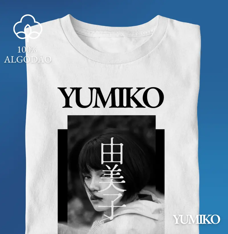 Tshirt em Algodão com Estampa Yumiko - Branco e Preto