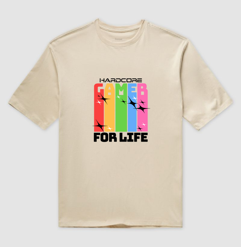 Camiseta Oversized Hardcore Gamer For Life em Algodão Peruano