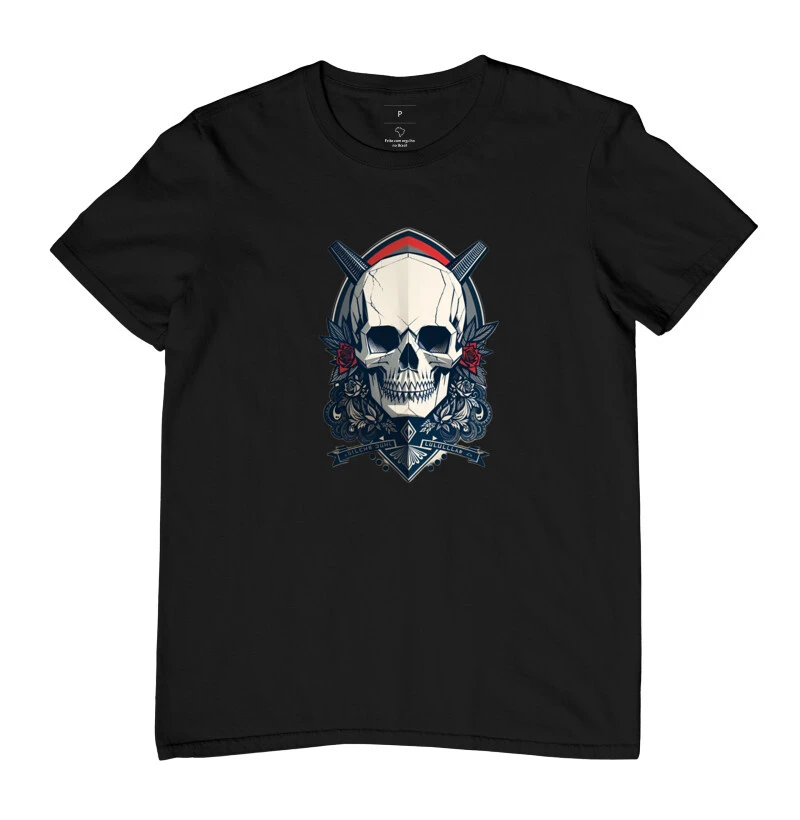 Camiseta Adulta - Caveira e Rosas