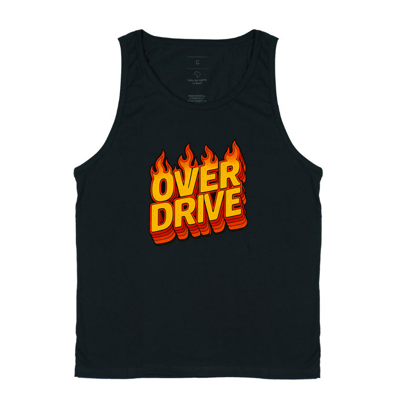 Camiseta Overdrive - Letras em Chamas Estilo Rock Retrô