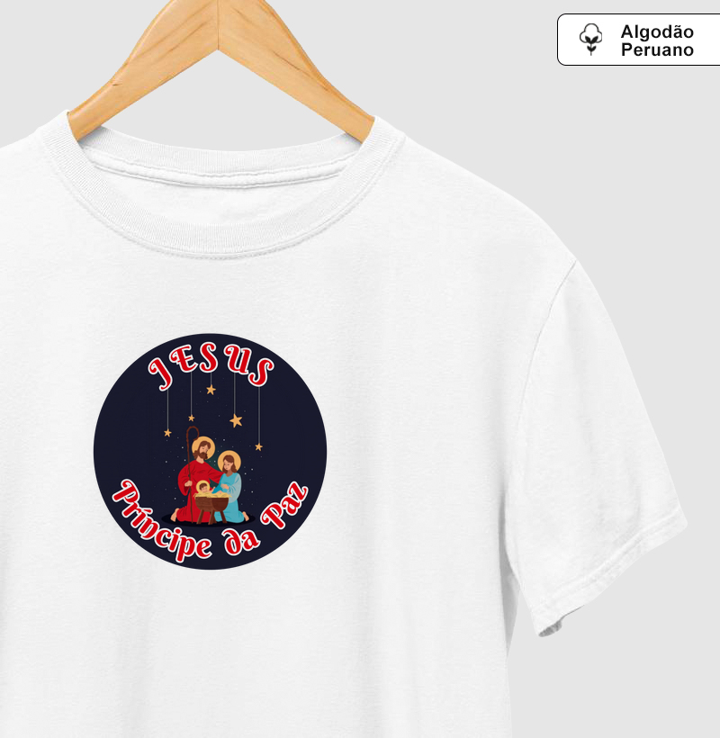 Camisetas Natal Jesus Príncipe da Paz em Algodão Peruano