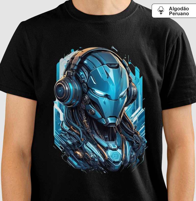 Cyber Warrior: Camiseta em Algodão Peruano - Futurista