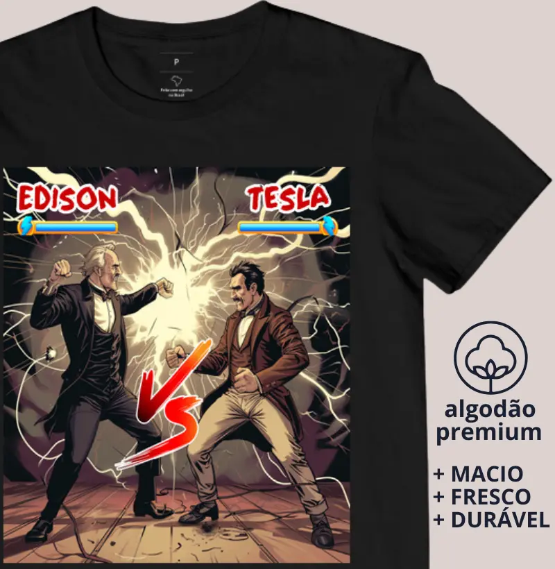 Camiseta Guerra das Correntes - Tesla x Edison