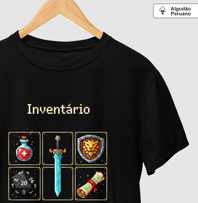 Camiseta Algodão Peruano Inventário Reset8Bit