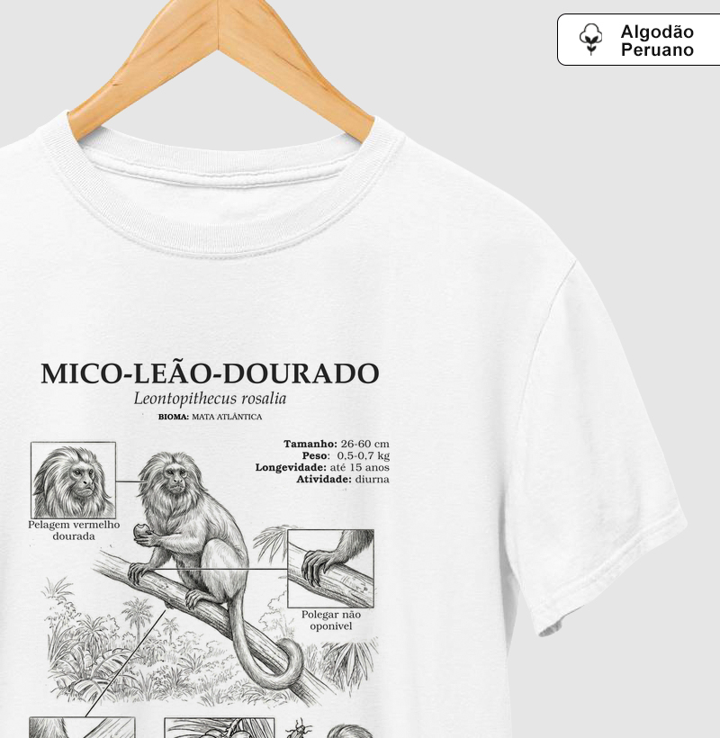 Camiseta Prime Mico-Leão-Dourado Vintage | Coleção Enciclopédia Tropical