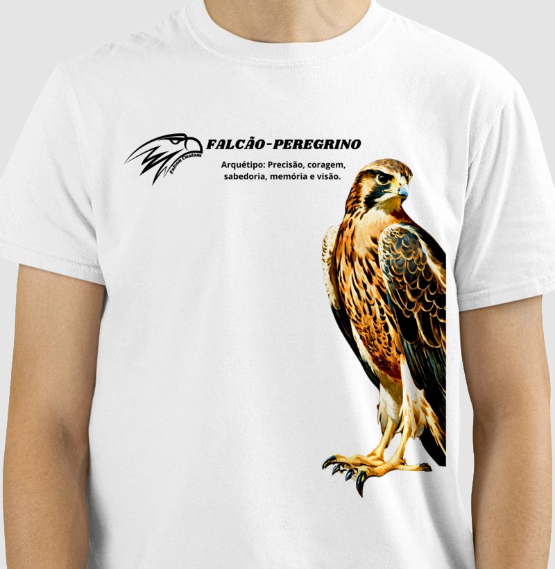 Camiseta Masculina Arquétipo Falcão-Peregrino com Logo Falcon Custom Plus Preto