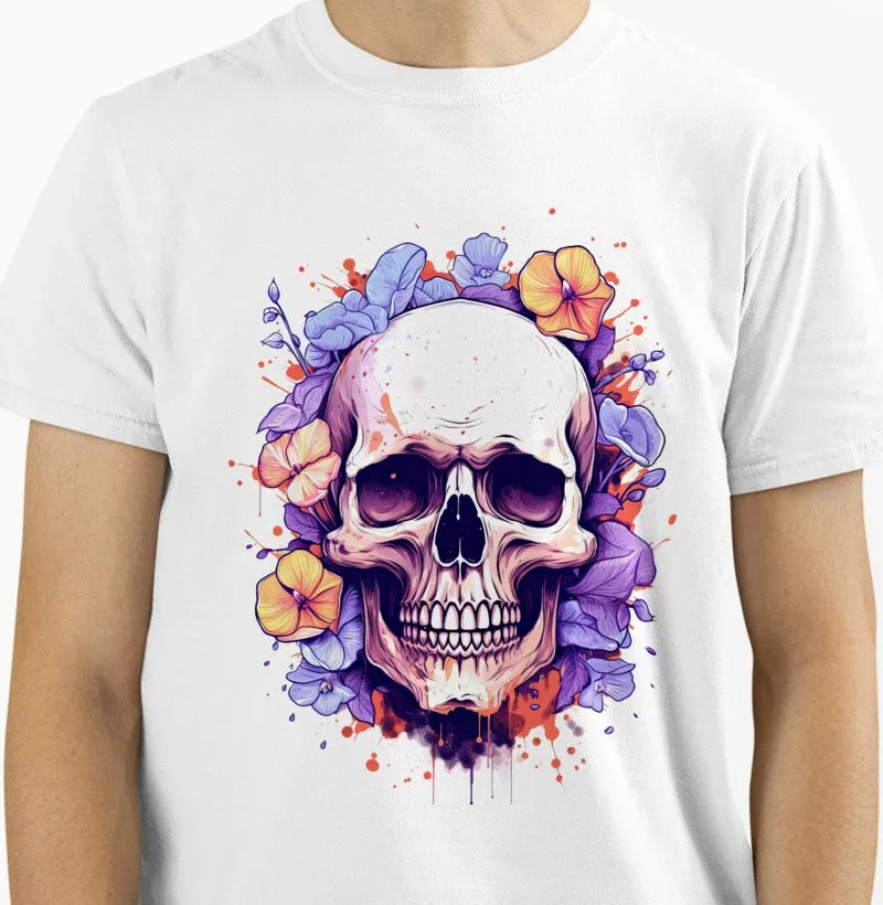 Caveira aquarela flores e tons pasteis