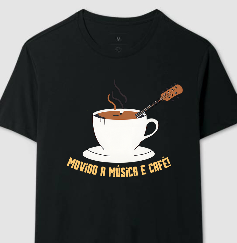 CAMISETA MOVIDO A MÚSICA E CAFÉ