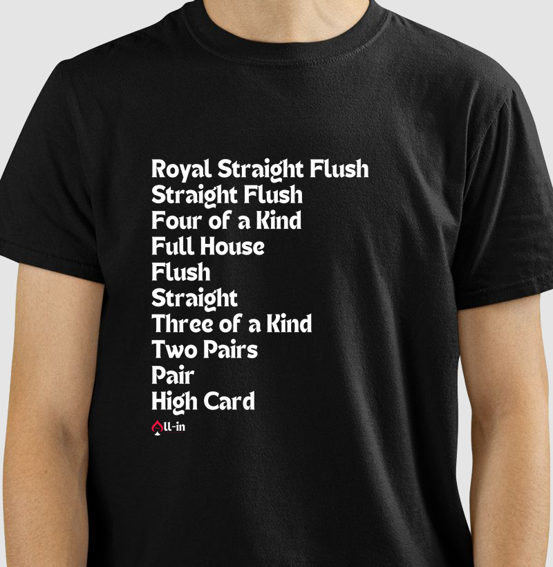 Camiseta "Ranking de Mãos de Poker"