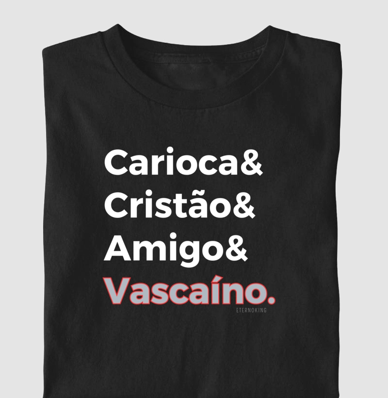  Camiseta cristã marca Eterno King com frases de fé "Cristão Vascaíno" em letras brancas