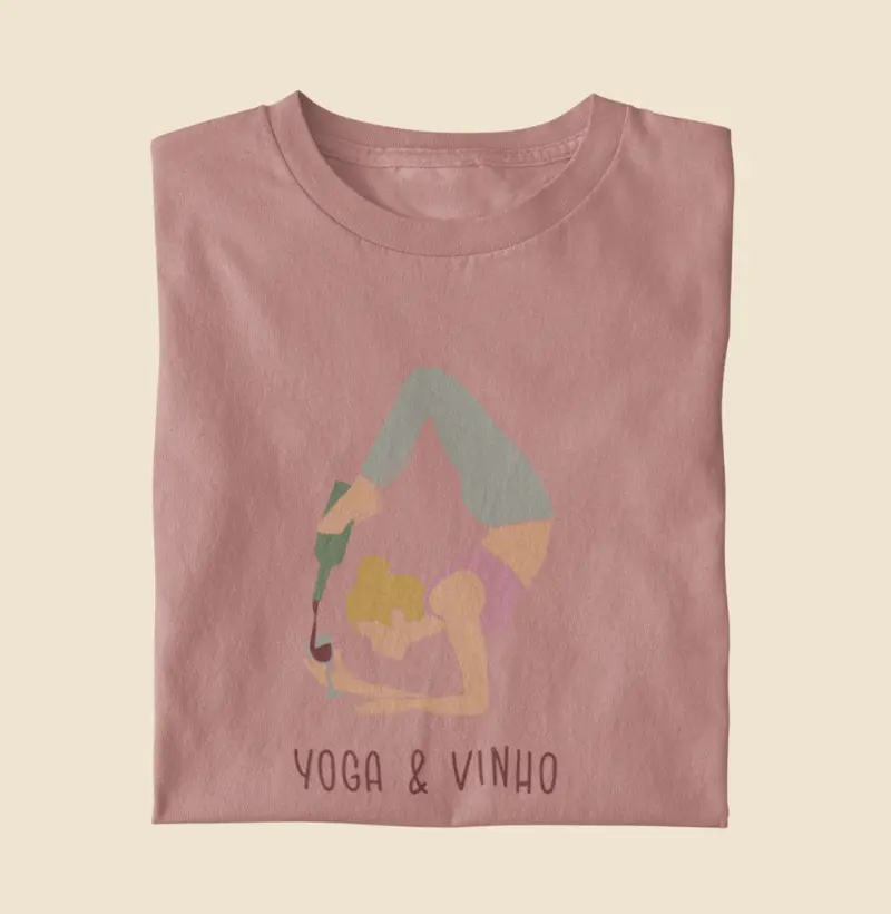 Camiseta Rosa Yoga e Vinho